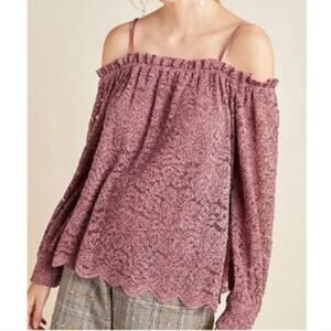 Anthro Eri + Ali Romana Mauve Pink Lace Off Shoulder Top S